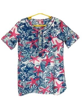 Lilly Pulitzer She She Shells Print‎ Floral Embroidered Detail Atlee Tunic Dress